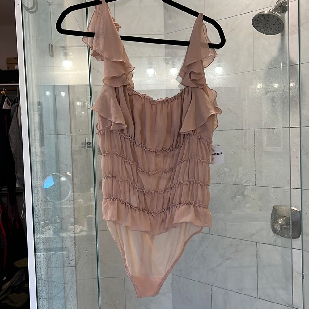 Free People Ruffled Bodysuit in Blush Pink
